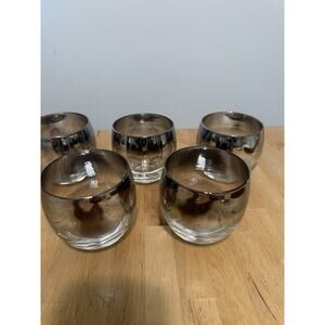 Vintage MCM Dorothy Thorpe silver faded edged rocks glasses (set 5) Roly Poly